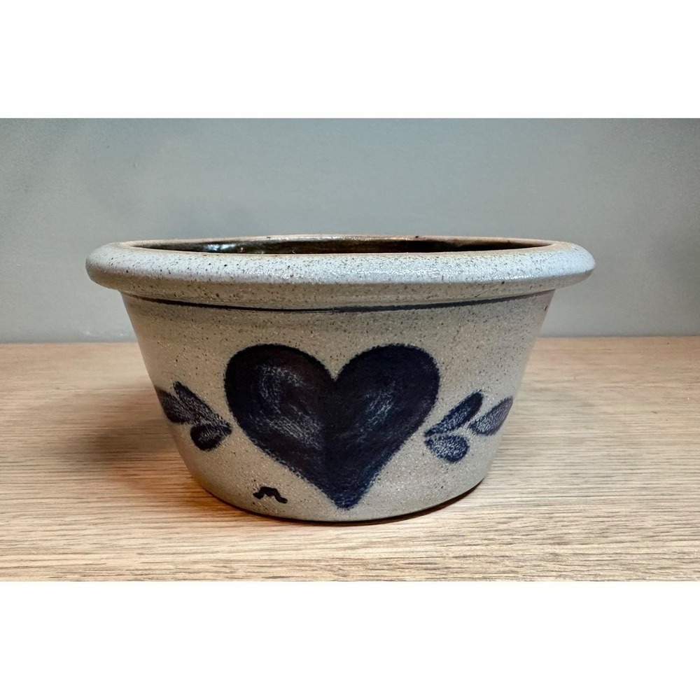 Rowe Pottery Works 1987 Heart Stoneware Bowl Cobalt Blue Cambridge WI